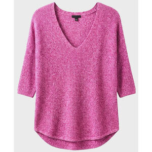 Express Pink White Marled Sweater Women’s Large V-Neck Knit 1/2 Sleeve Top Y2K
